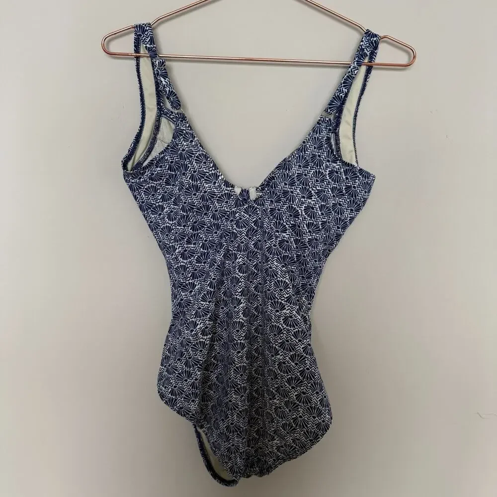 Miraclesuit Womens Sanibel One Piece Swimsuit Size 8 Blue Seashell Ruched Curvy